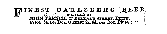 From The Scotsman, February 1870. Showing that Carlsberg was not only exported to Scotland, it was also sold there.